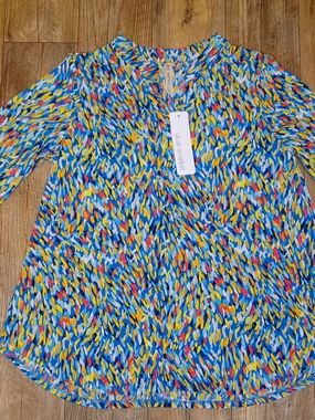 Clear Scarlett Blue Multicolor Brushstroke Tunic